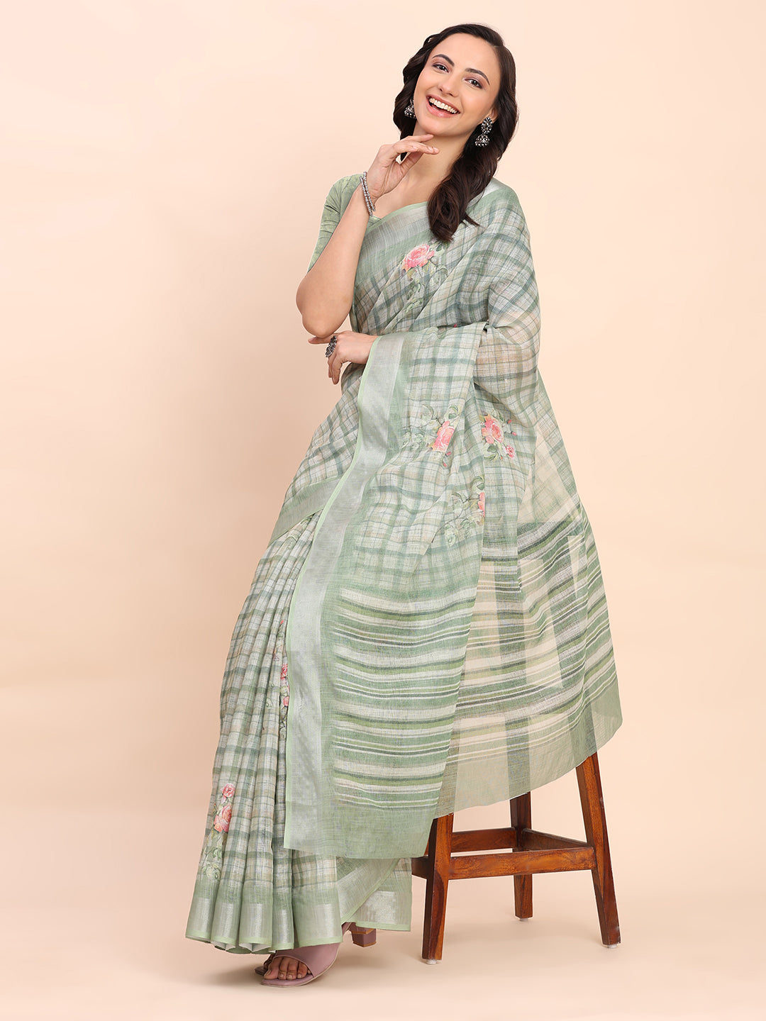 Astita Green Cotton Cotton Saree with Tribal Floral Print | Bold Ethnic Design | Lightweight Casual & Festive Saree for Women