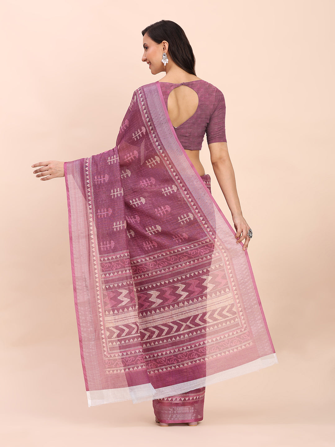 Astita Purple Cotton Cotton Saree with Tribal Floral Print | Bold Ethnic Design | Lightweight Casual & Festive Saree for Women