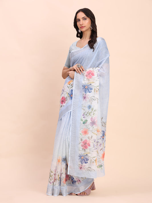 Astita Green Cotton Cotton Saree with Tribal Floral Print | Bold Ethnic Design | Lightweight Casual & Festive Saree for Women