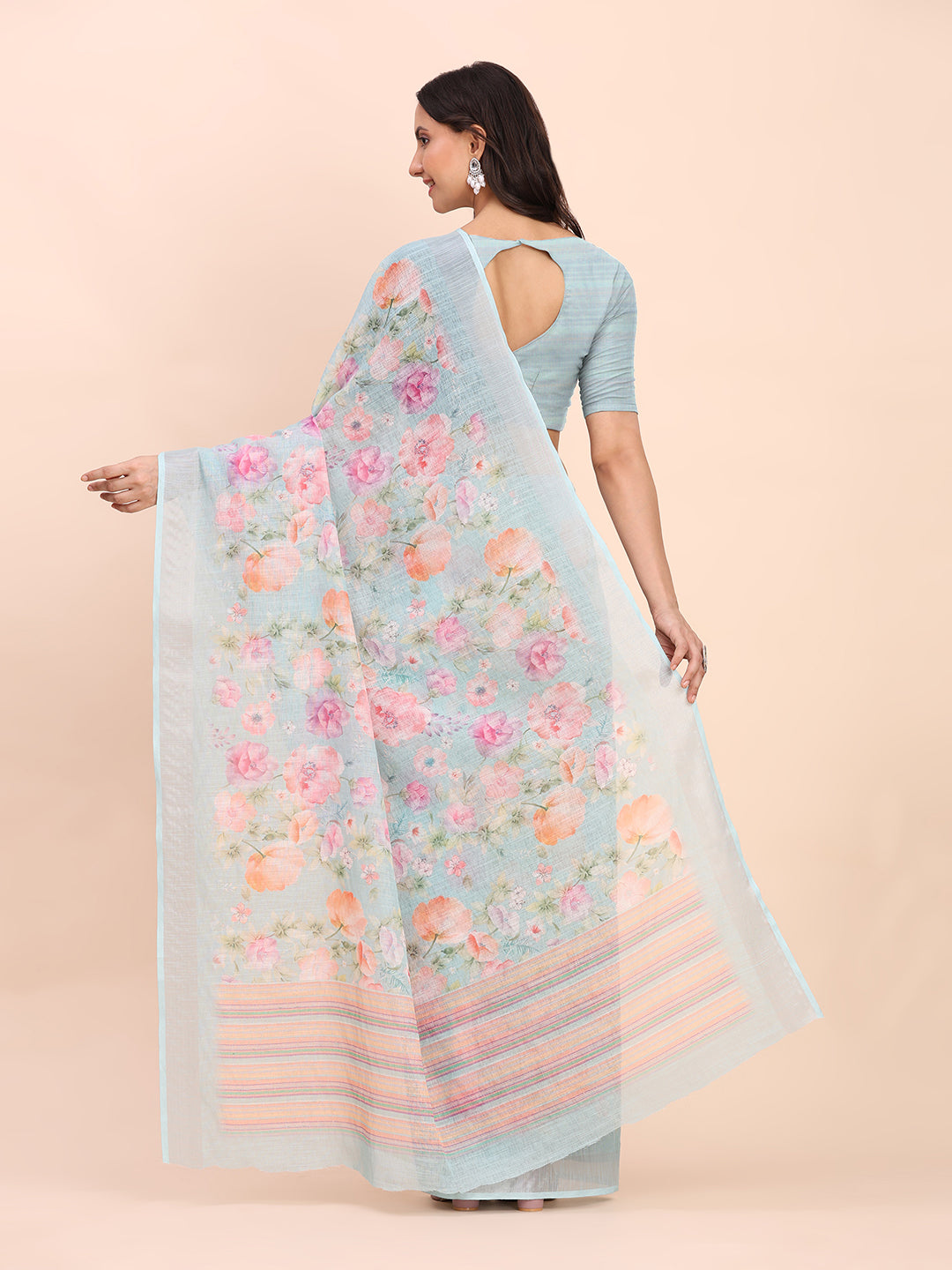 Astita Sea Green Cotton Cotton Saree with Tribal Floral Print | Bold Ethnic Design | Lightweight Casual & Festive Saree for Women