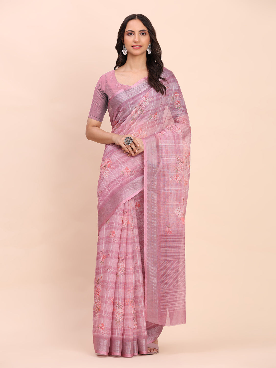Astita Pink Cotton Cotton Saree with Tribal Floral Print | Bold Ethnic Design | Lightweight Casual & Festive Saree for Women