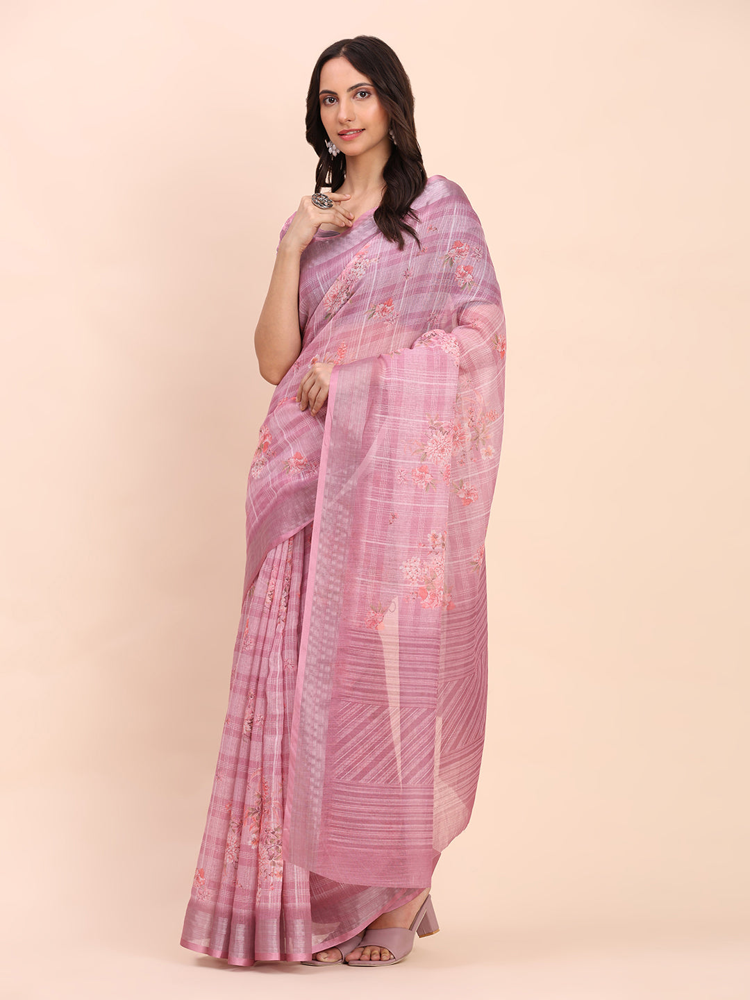 Astita Pink Cotton Cotton Saree with Tribal Floral Print | Bold Ethnic Design | Lightweight Casual & Festive Saree for Women