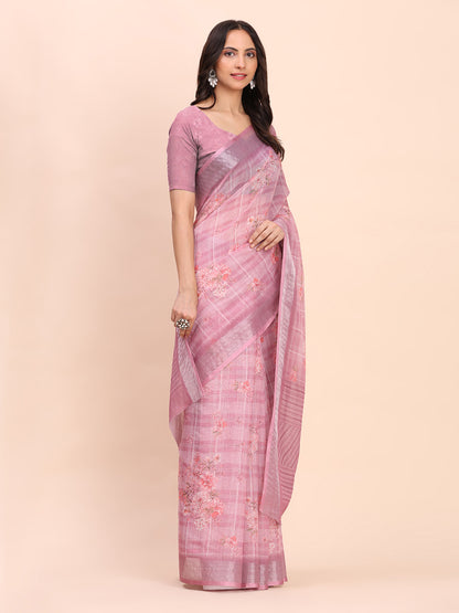 Astita Pink Cotton Cotton Saree with Tribal Floral Print | Bold Ethnic Design | Lightweight Casual & Festive Saree for Women