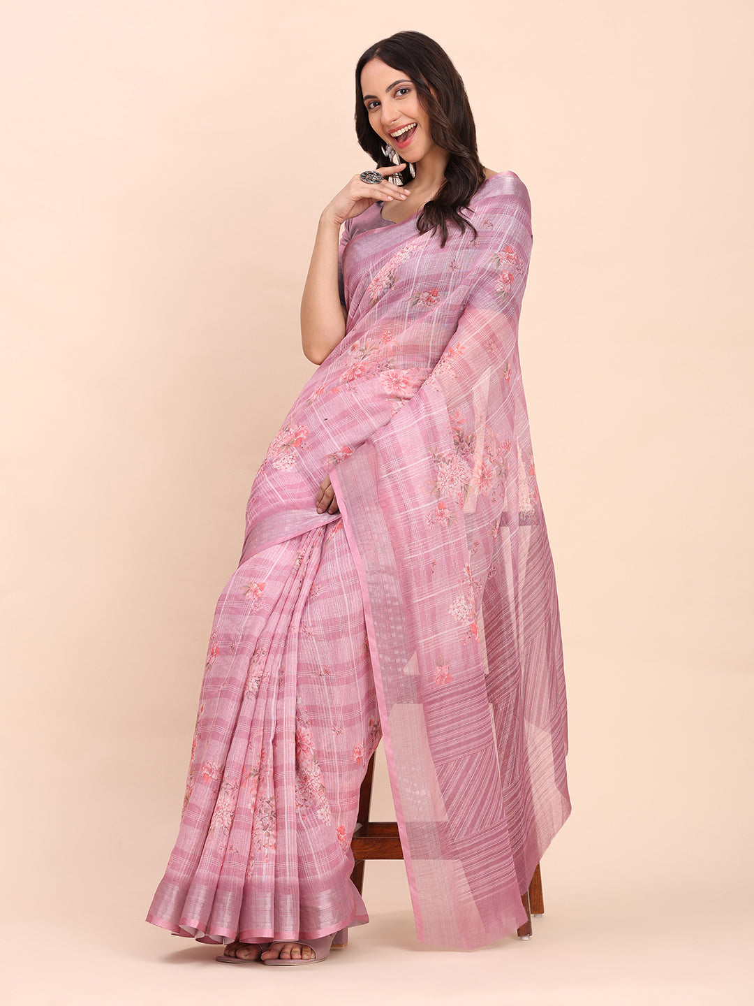 Astita Pink Cotton Cotton Saree with Tribal Floral Print | Bold Ethnic Design | Lightweight Casual & Festive Saree for Women