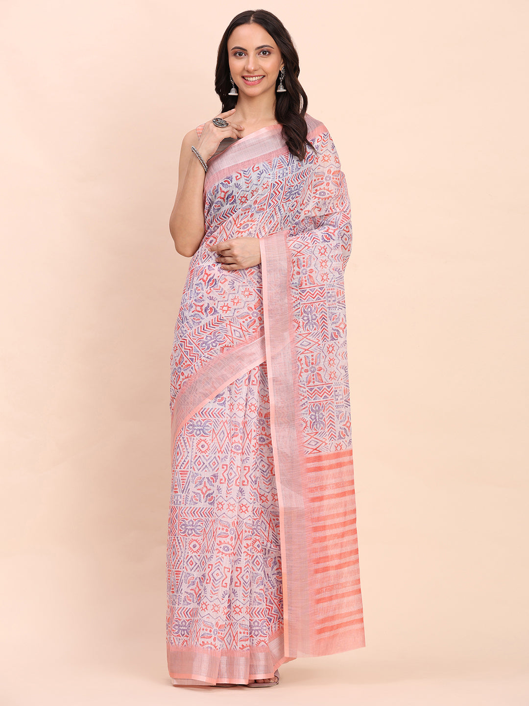 Astita Teal Cotton Cotton Saree with Tribal Floral Print | Bold Ethnic Design | Lightweight Casual & Festive Saree for Women