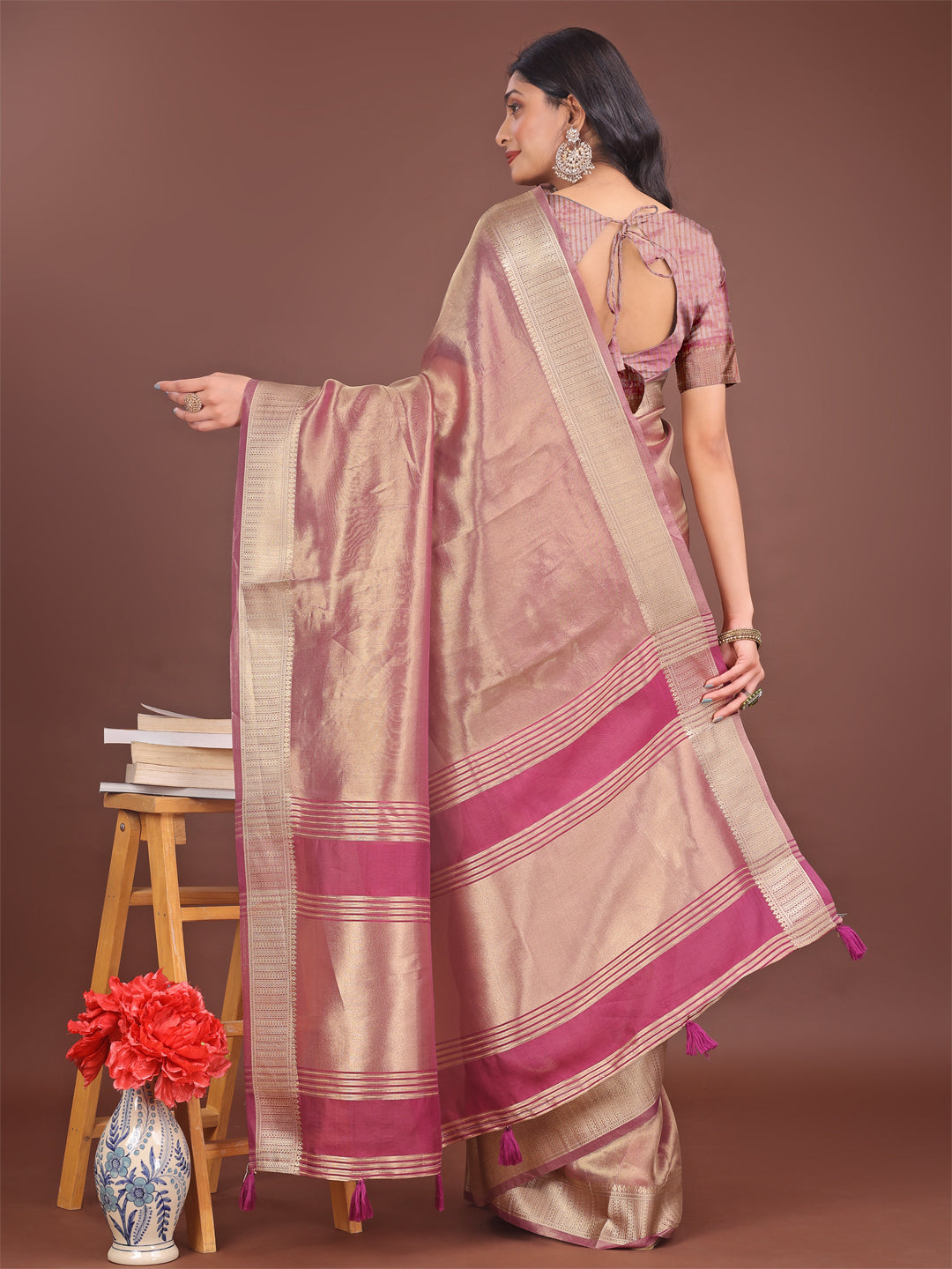 Astita Elegant Light Pink & Magenta Organza Saree with Rich Zari Border & Pallu Tassels | Premium Partywear Saree for Women
