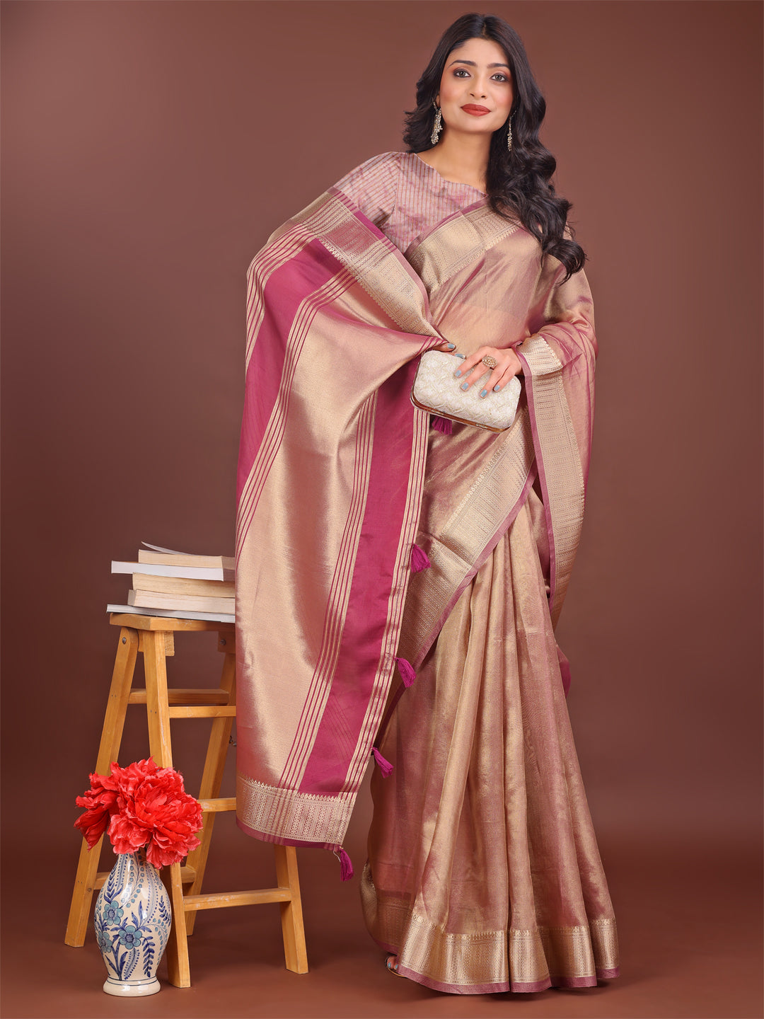 Astita Elegant Light Pink & Magenta Organza Saree with Rich Zari Border & Pallu Tassels | Premium Partywear Saree for Women
