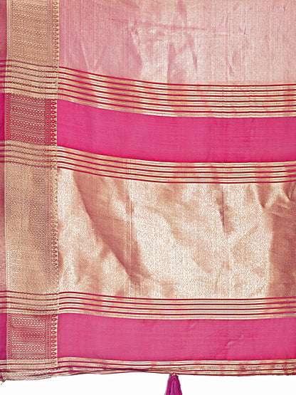 Astita Elegant Light Pink & Magenta Organza Saree with Rich Zari Border & Pallu Tassels | Premium Partywear Saree for Women