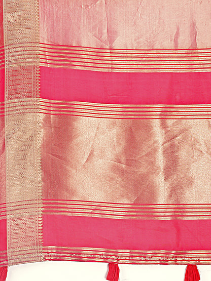 Astita Elegant Orange & Pink Organza Saree with Rich Zari Border & Pallu Tassels | Premium Partywear Saree for Women