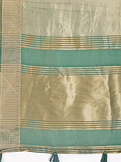 Astita Elegant Light Green & Green Organza Saree with Rich Zari Border & Pallu Tassels | Premium Partywear Saree for Women
