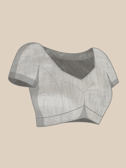 Astita Elegant Light Grey Woven Linen Saree with Contrast Zari Border & Tassels – Soft & Breathable Party Wear