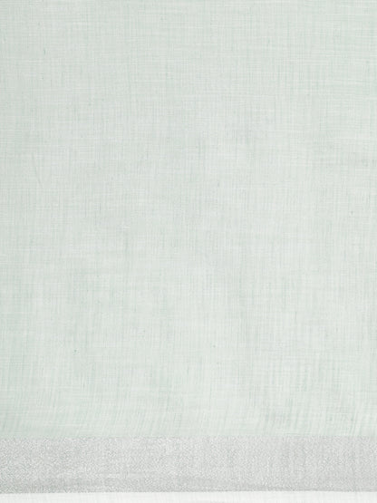 Elegant Sea Green Woven Linen Saree with Contrast Zari Border & Tassels – Soft & Breathable Party Wear