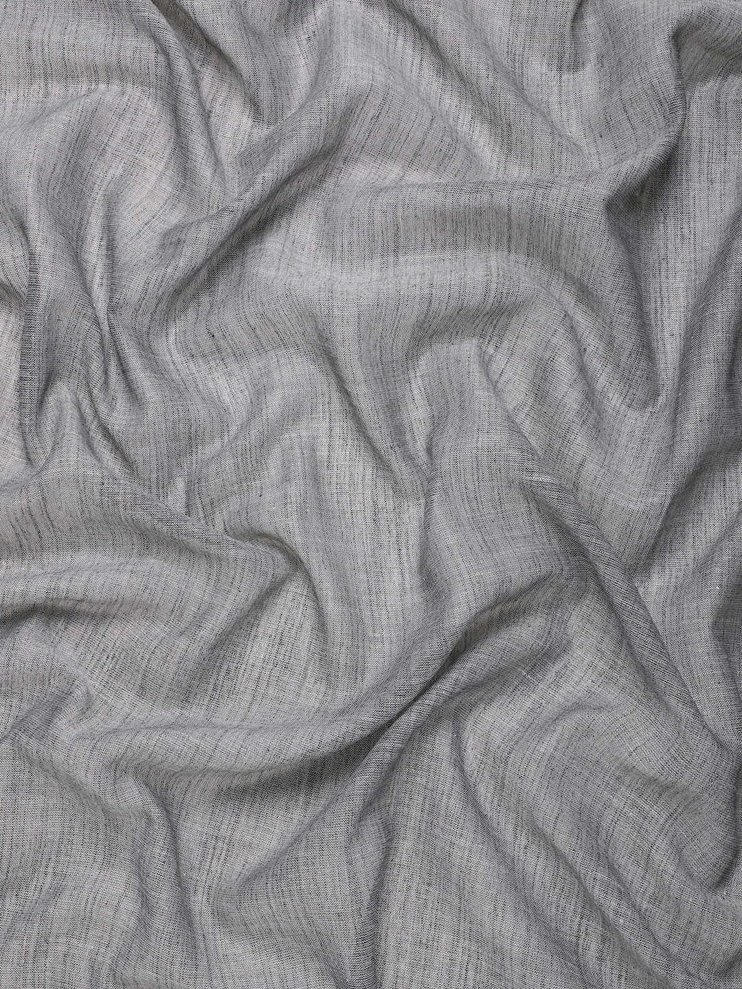 Woven Linen Blend Saree with Silver Zari Border & Tassels