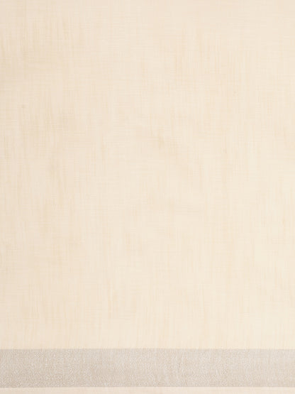 Astita Elegant Cream Woven Linen Saree with Contrast Zari Border & Tassels – Soft & Breathable Party Wear
