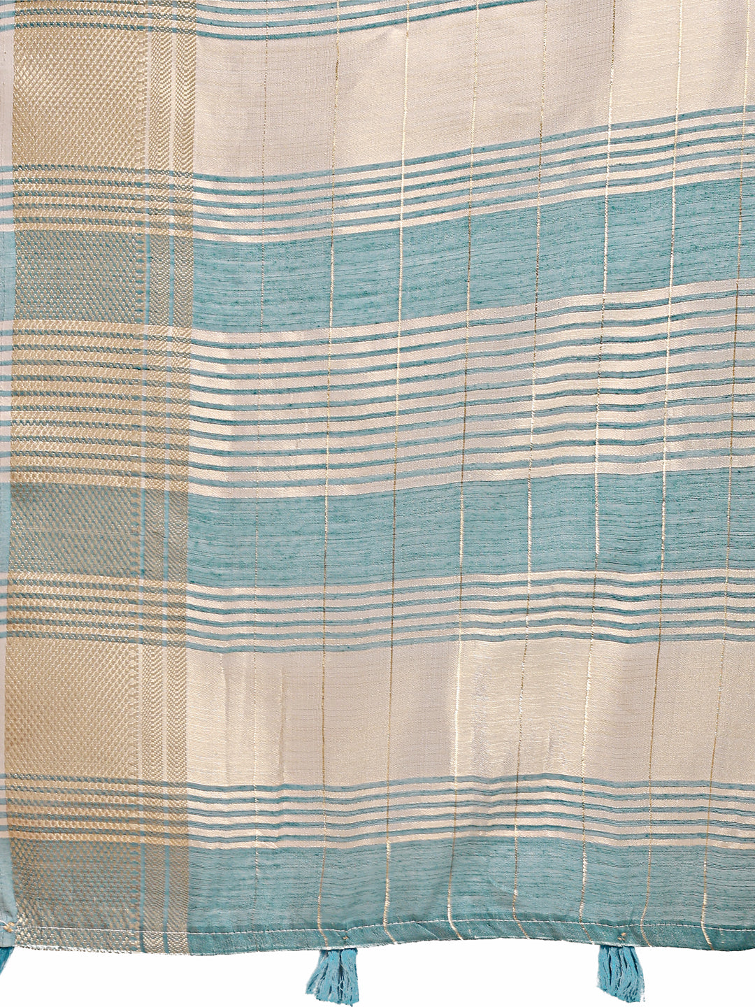 Sea Green Organza Saree with Golden Checked Pattern – Radiate Soft Elegance