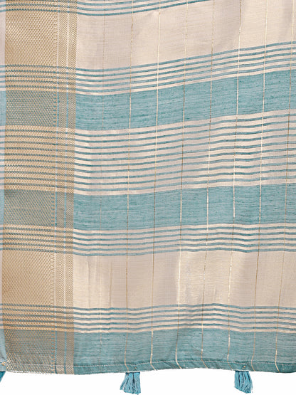 Sea Green Organza Saree with Golden Checked Pattern – Radiate Soft Elegance