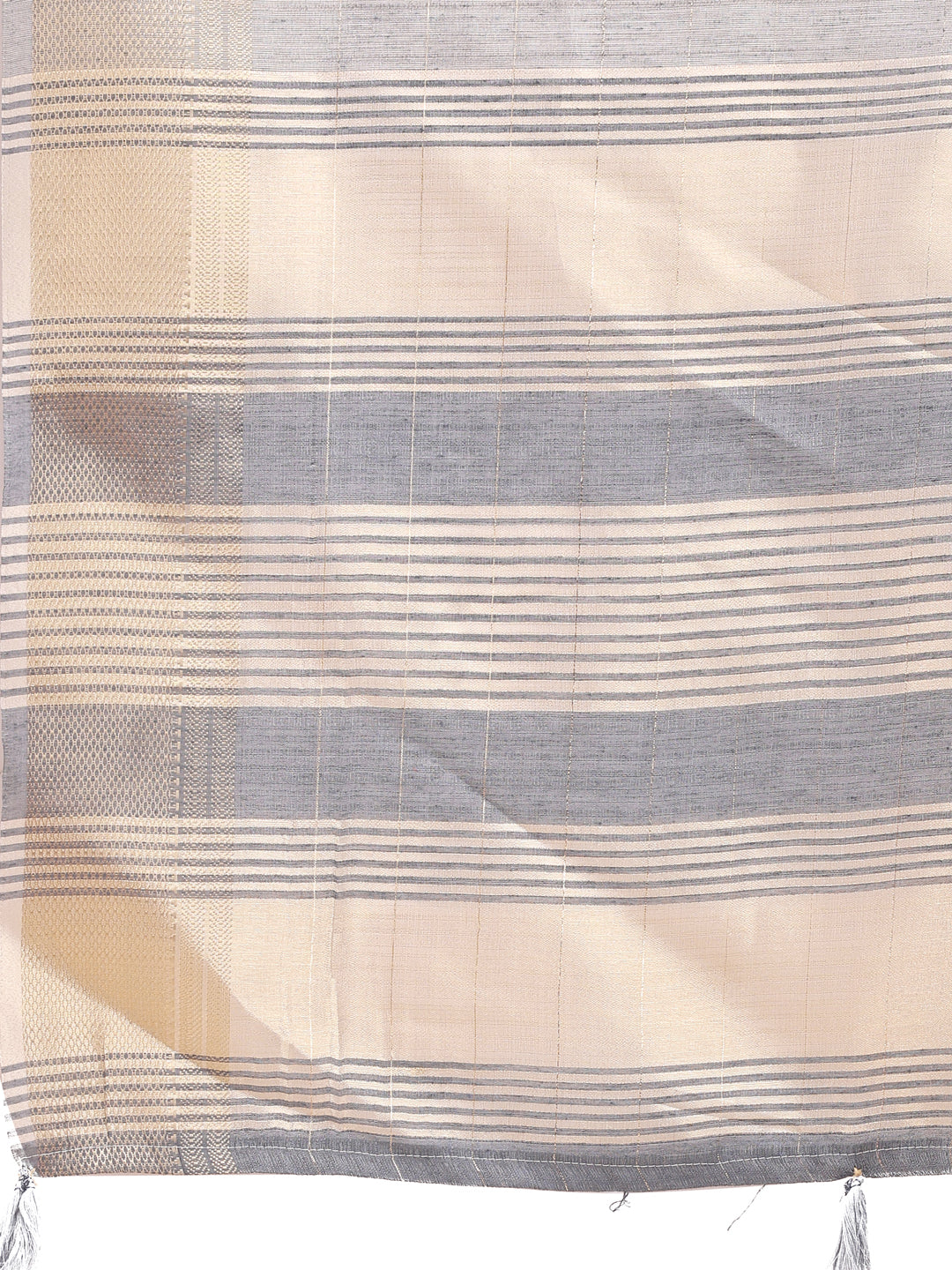 Grey Organza Saree with Golden Checked Pattern – Radiate Soft Elegance
