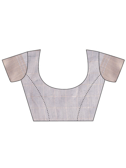 Grey Organza Saree with Golden Checked Pattern – Radiate Soft Elegance