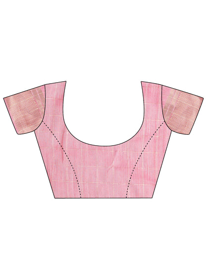 Peach Pink Organza Saree with Golden Checked Pattern – Radiate Soft Elegance