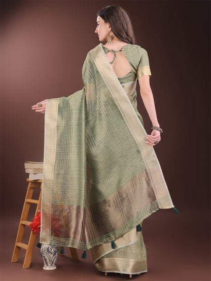 Astita Green Organza Saree with Gold Checked Design – Elegant & Classy Traditional Wear for Formal & Festive Occasions