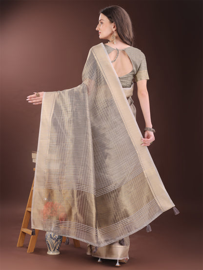 Astita Beige Organza Saree with Gold Checked Design – Elegant & Classy Traditional Wear for Formal & Festive Occasions