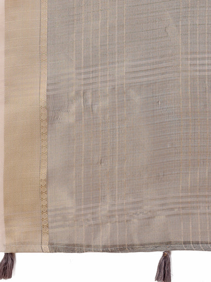 Astita Beige Organza Saree with Gold Checked Design – Elegant & Classy Traditional Wear for Formal & Festive Occasions