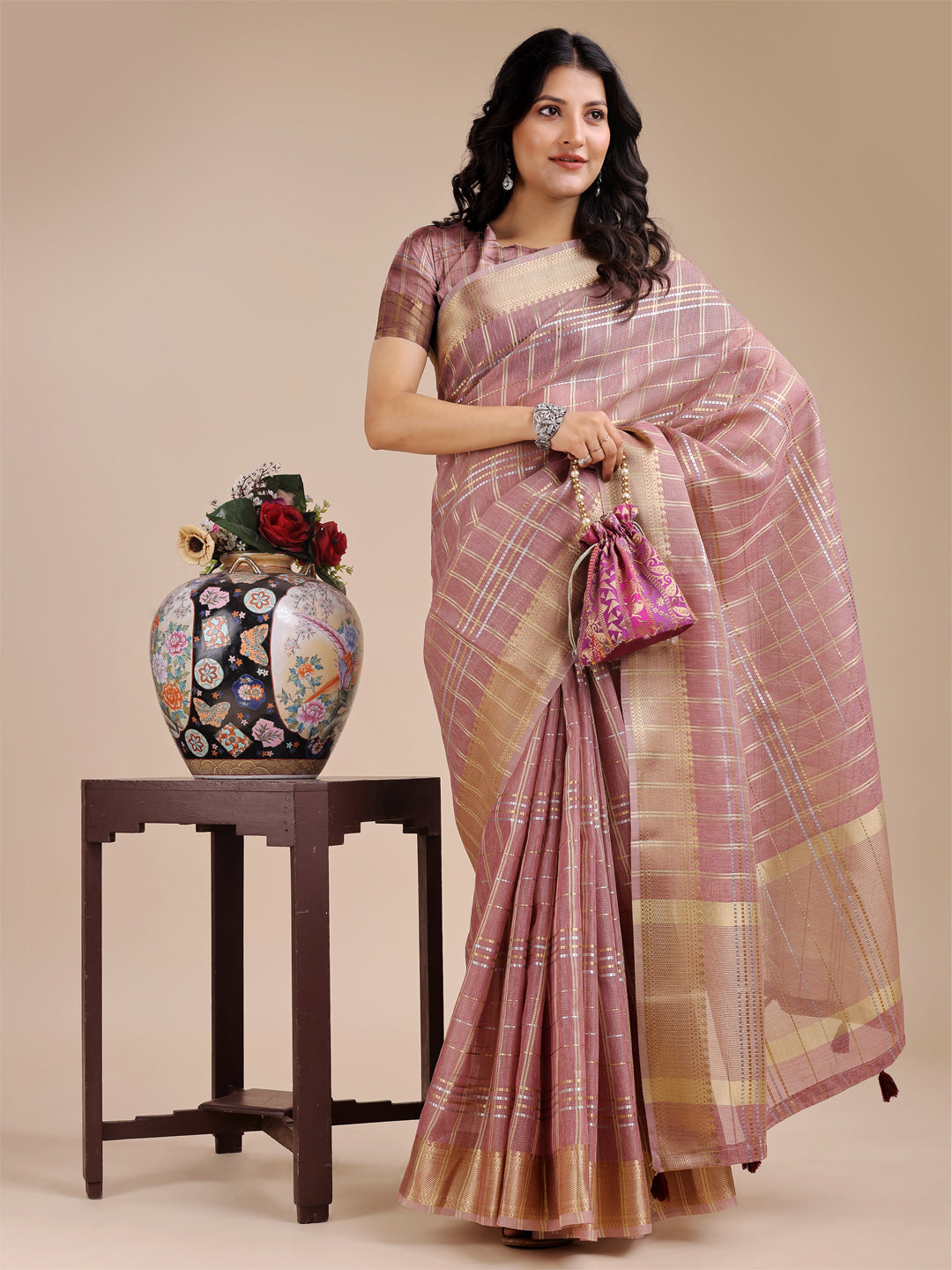 Astita Purple Organza Saree with Gold Zari – Subtle Grace for Timeless Style