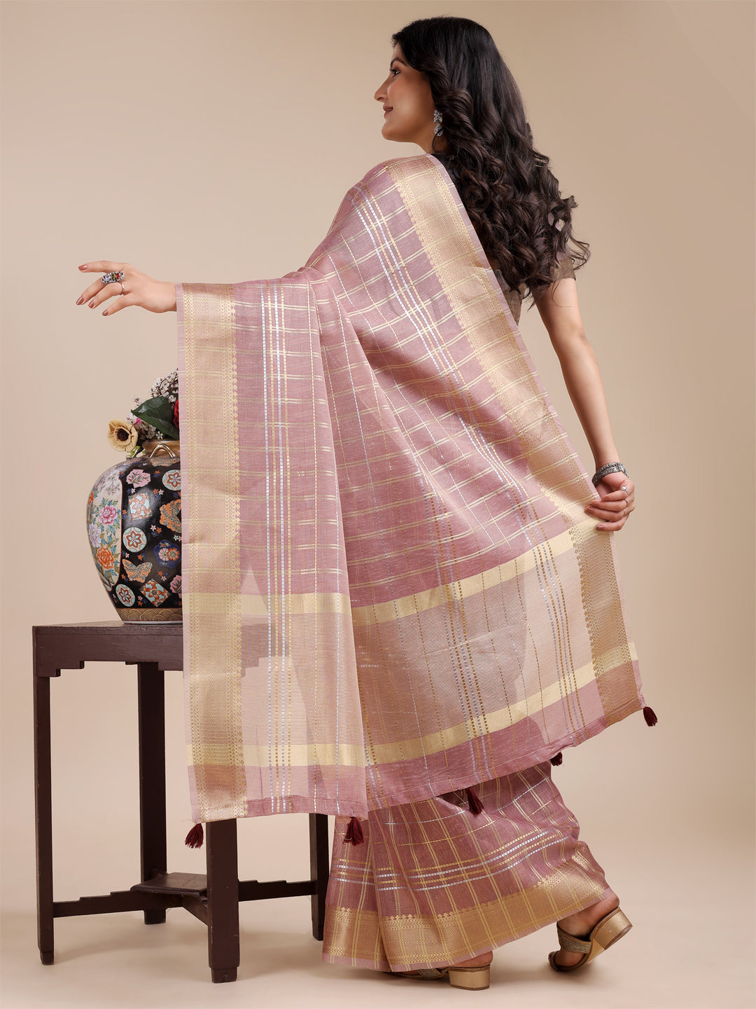 Astita Purple Organza Saree with Gold Zari – Subtle Grace for Timeless Style