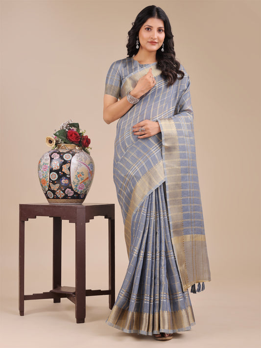 Astita Sky Blue Organza Saree with Gold Zari – Subtle Grace for Timeless Style