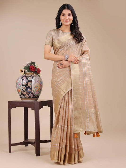 Astita Cream Organza Saree with Gold Zari – Subtle Grace for Timeless Style