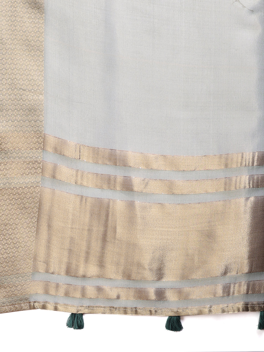 Sea Green Organza Saree with Golden Zari Border – Mystique Meets Elegance
