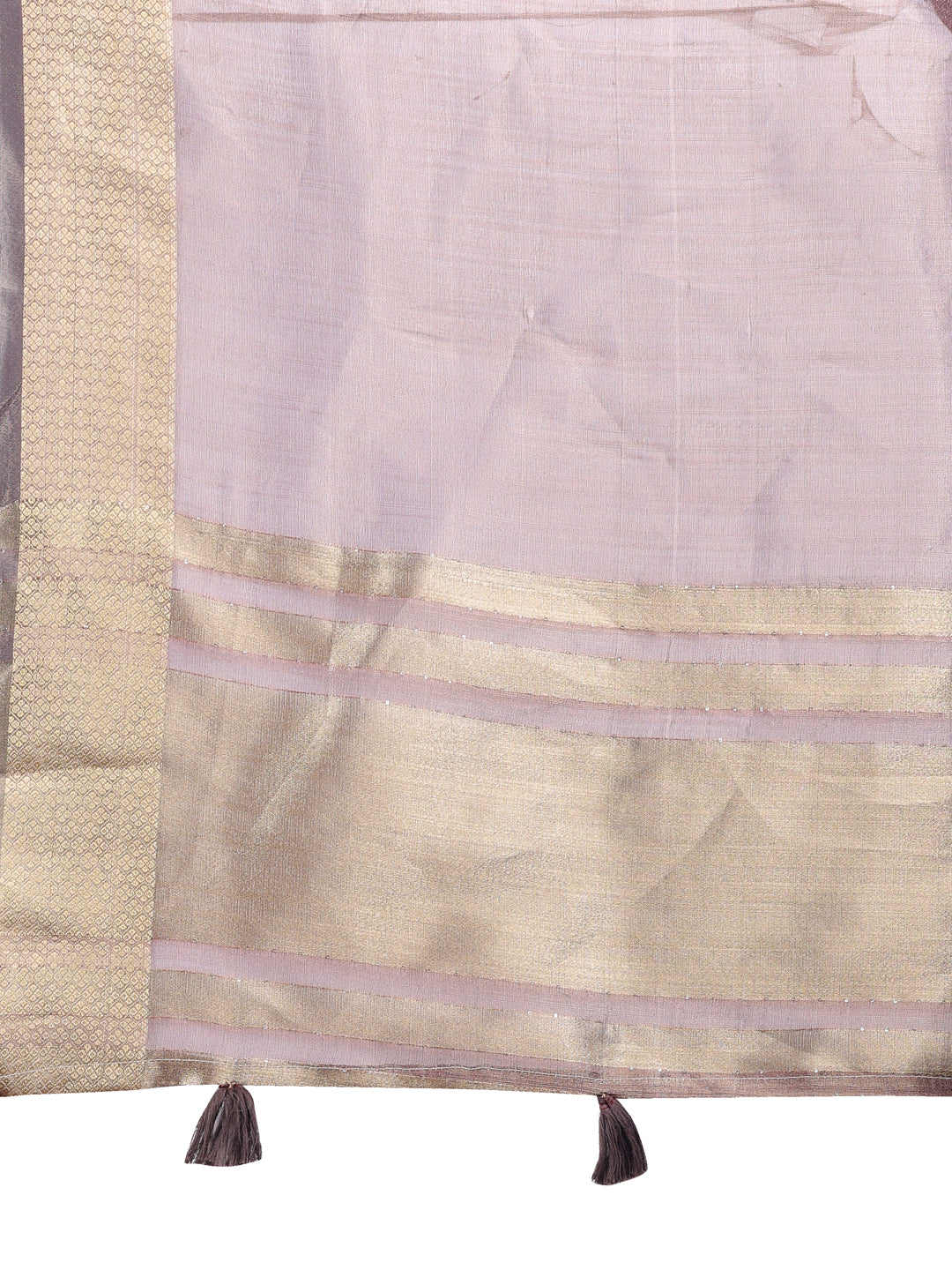 Purple Organza Saree with Golden Zari Border – Mystique Meets Elegance