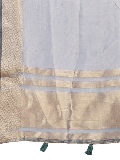 Silver Organza Saree with Golden Zari Border – Mystique Meets Elegance