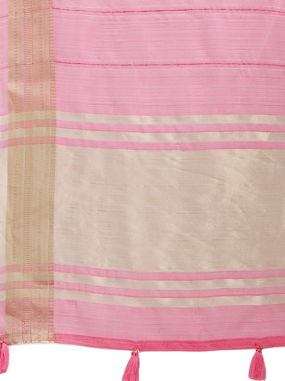 Astita Pink Organza Saree with Golden Border – Ethereal Elegance for Every Occasion