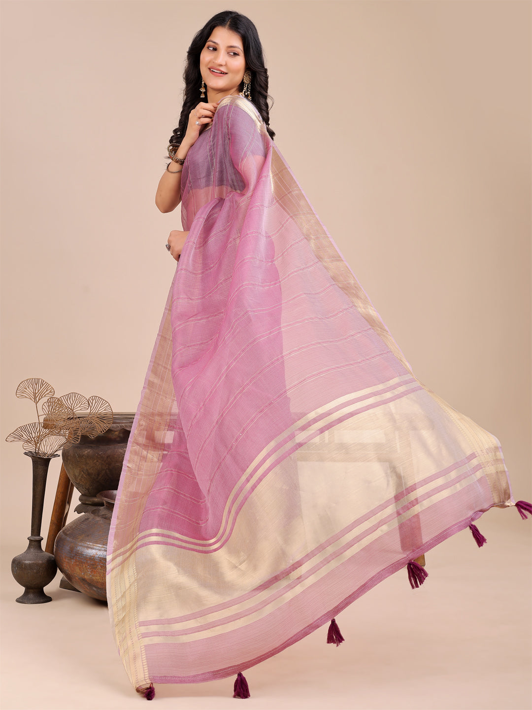 Astita Purple Organza Saree with Golden Border – Ethereal Elegance for Every Occasion