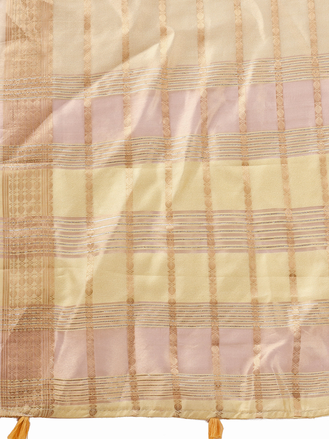 Astita  Cream Gold Organza Saree with Subtle Zari Weave | Lightweight Festive Saree for Women | Elegant Traditional Look | Golden Border & Pallu | Perfect for Weddings, Puja & Gifting
