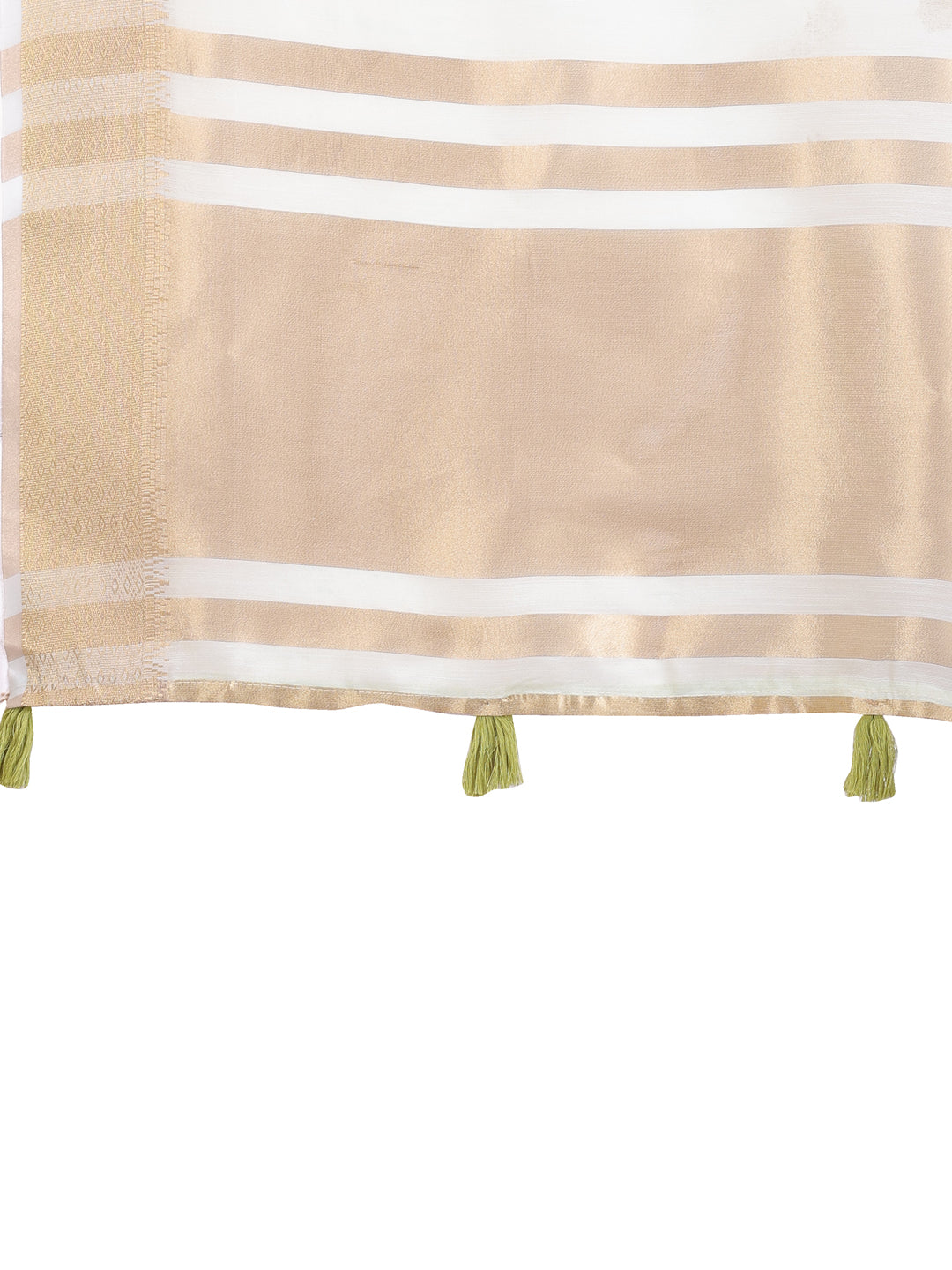 Astita Elegant Light Green Woven Linen Saree with Contrast Zari Border & Tassels – Soft & Breathable Party Wear