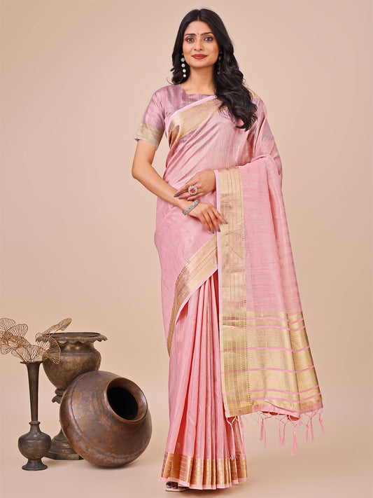 Astita Elegant Peach Organza Saree with Zari Border & Tassel Pallu – Lightweight Ethnic Wear for Festive & Wedding Occasions