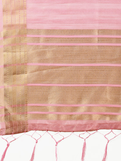 Astita Elegant Peach Organza Saree with Zari Border & Tassel Pallu – Lightweight Ethnic Wear for Festive & Wedding Occasions