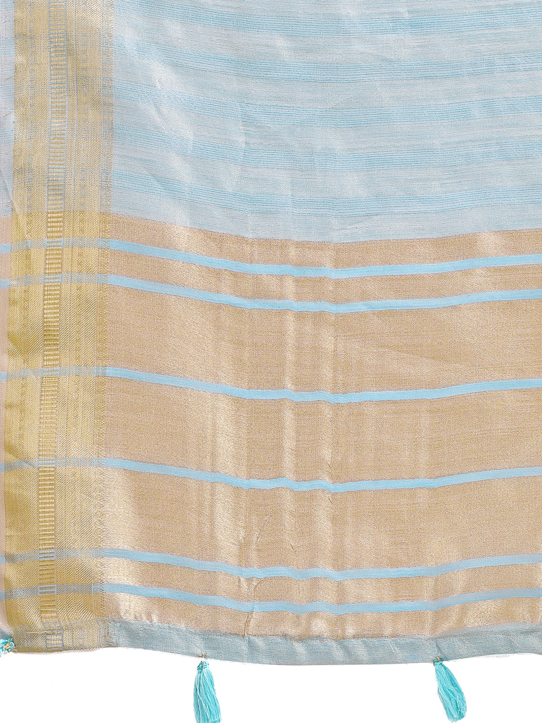 Astita Elegant Sky Blue Organza Saree with Zari Border & Tassel Pallu – Lightweight Ethnic Wear for Festive & Wedding Occasions