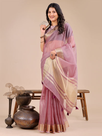 Astita Elegant Purple Organza Saree for Women – Lightweight Saree with Silver Zari Border & Blouse Piece