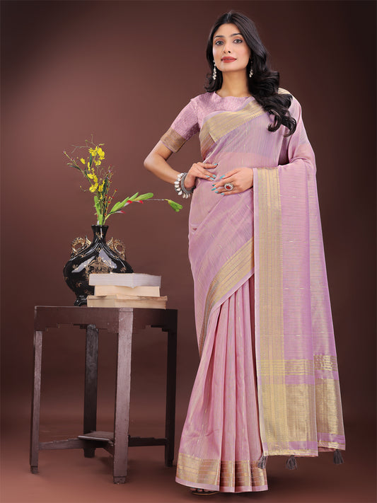 Astita Elegant Purple Organza Saree with Golden Zari Border – Festive & Office Wear Saree with Blouse Piece