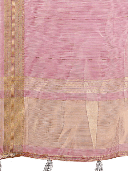 Astita Elegant Purple Organza Saree with Golden Zari Border – Festive & Office Wear Saree with Blouse Piece