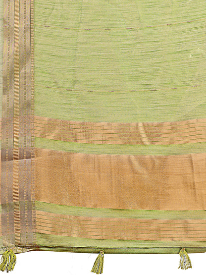 Astita Elegant Light Green Organza Saree with Golden Zari Border – Festive & Office Wear Saree with Blouse Piece