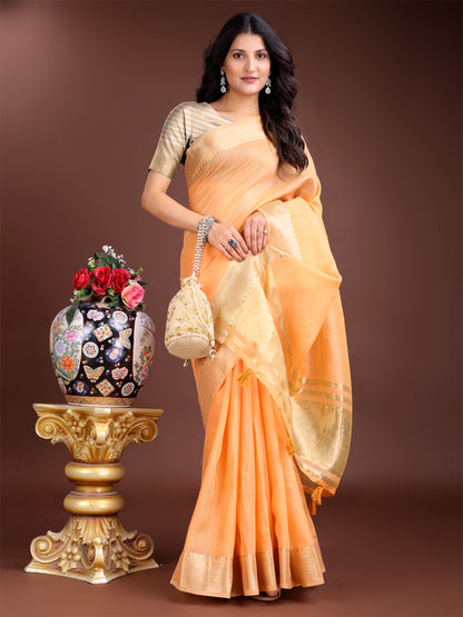 Astita Orange Gold Cotton Ready-to-Wear Saree – Simplicity Meets Effortless Grace