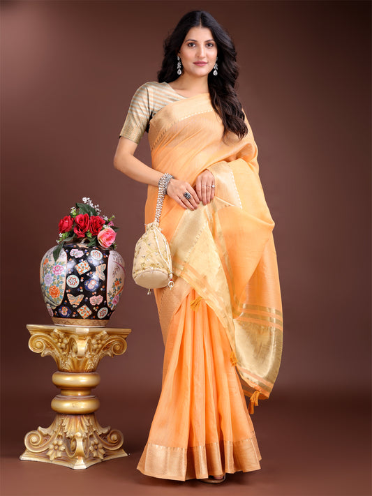 Astita Orange Gold Cotton Ready-to-Wear Saree – Simplicity Meets Effortless Grace