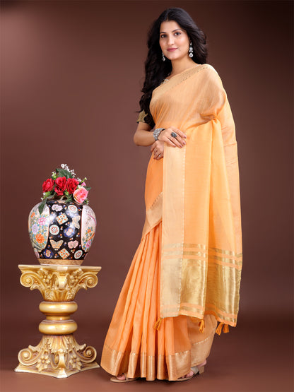 Astita Orange Gold Cotton Ready-to-Wear Saree – Simplicity Meets Effortless Grace