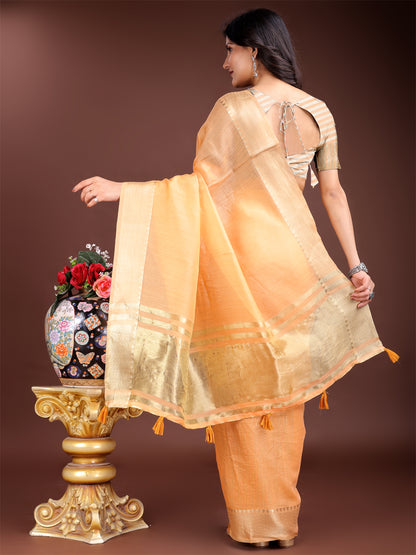 Astita Orange Gold Cotton Ready-to-Wear Saree – Simplicity Meets Effortless Grace