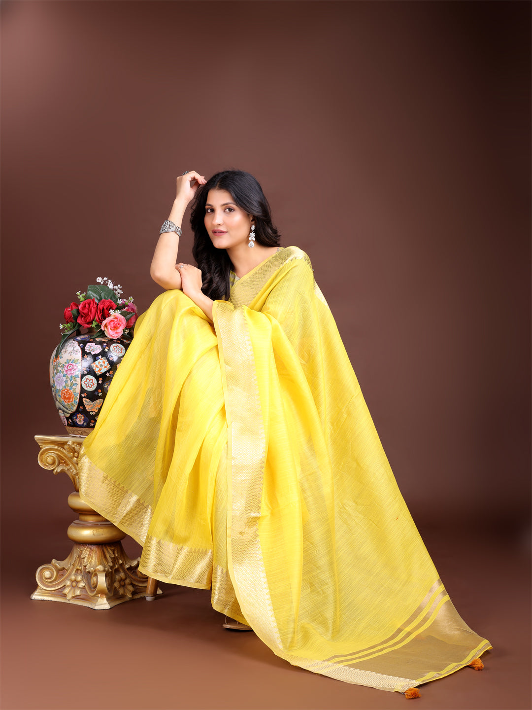 Astita Yellow Gold Cotton Ready-to-Wear Saree – Simplicity Meets Effortless Grace
