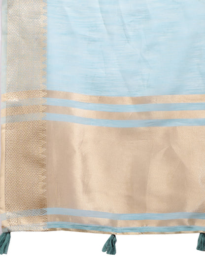 Astita Sky Blue Gold Cotton Ready-to-Wear Saree – Simplicity Meets Effortless Grace